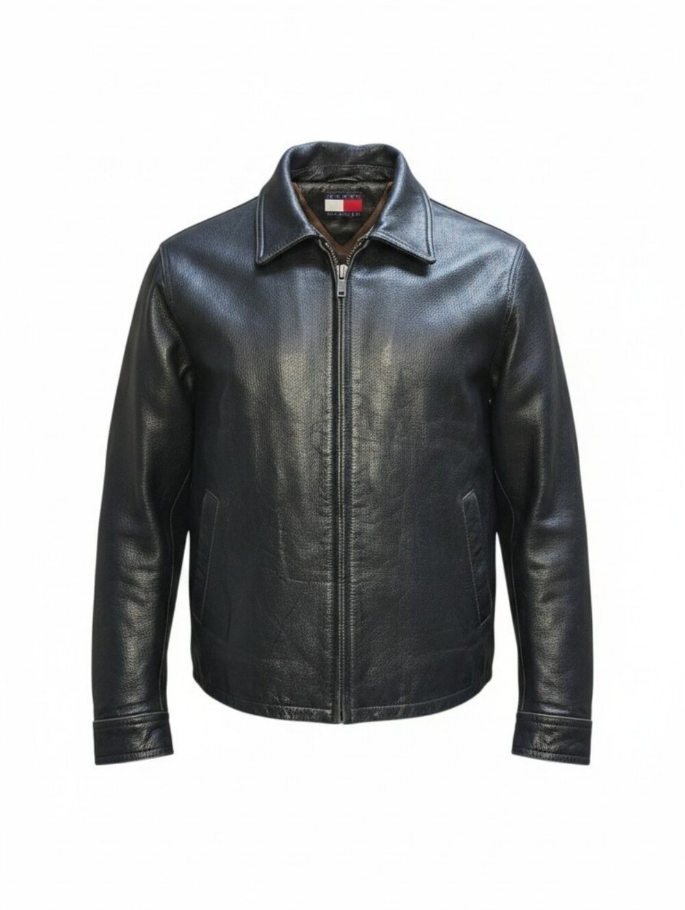 Vintage 90s Tommy Hilfiger Mens Large Leather Black Sports Jacket